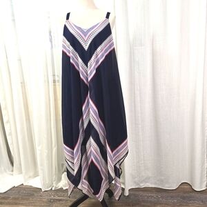 2/$30‎ Luxology Navy Chevron Striped Sundress Womens Plus Size 16 Flowy Airy